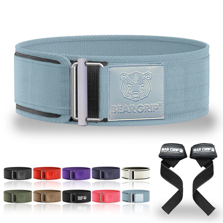 Weightlifting belts on a rack